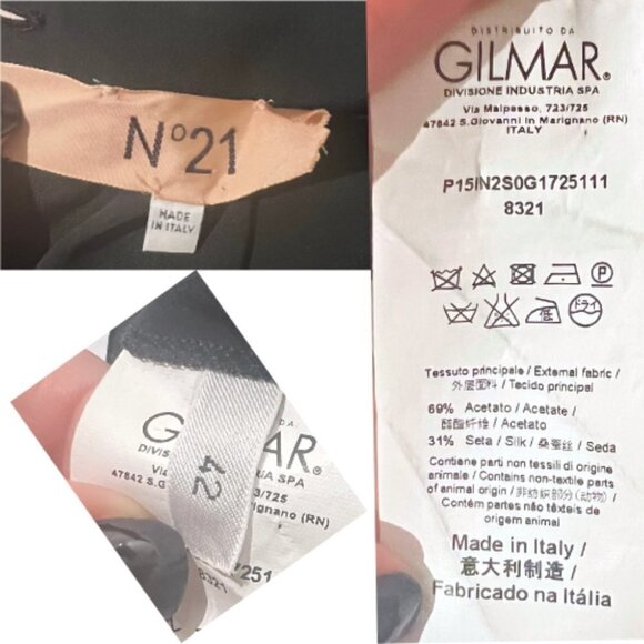 NO. 21 Black Silk Blend Ruffle High Neck Button Back Blouse Size M/10 - Picture 10 of 12